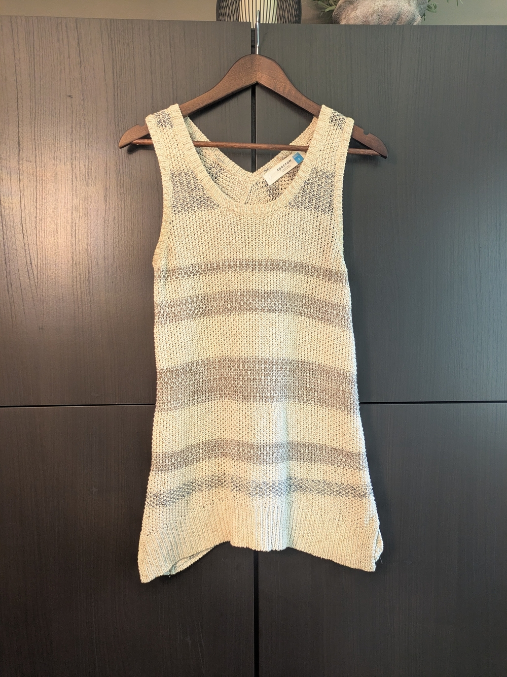 Anthropologie Cream and Gray Striped Knit Tank